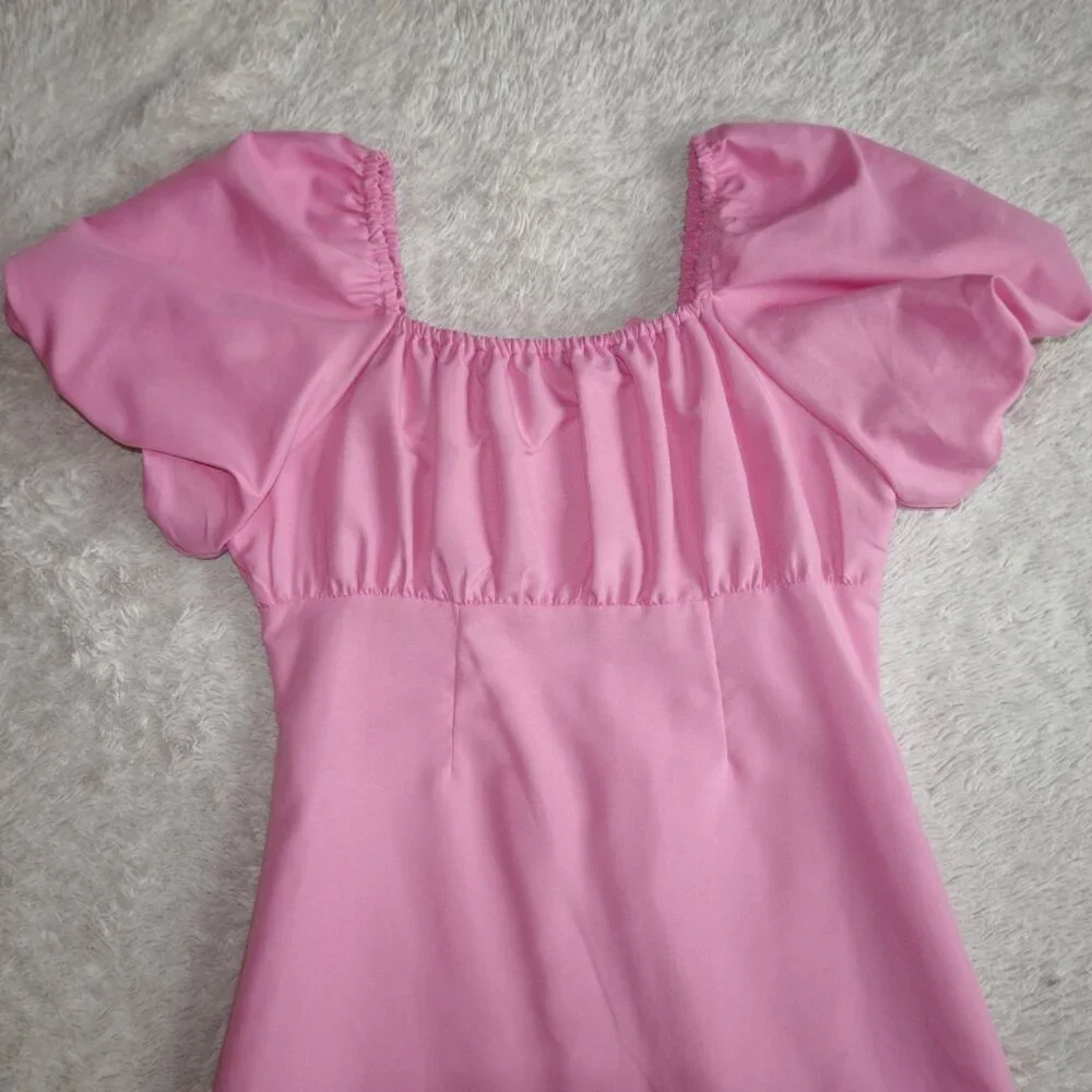 Girls Size 14 GB Girls Pink Puff-Sleeve Empire Waist Dress, Like New - Picture 7 of 10